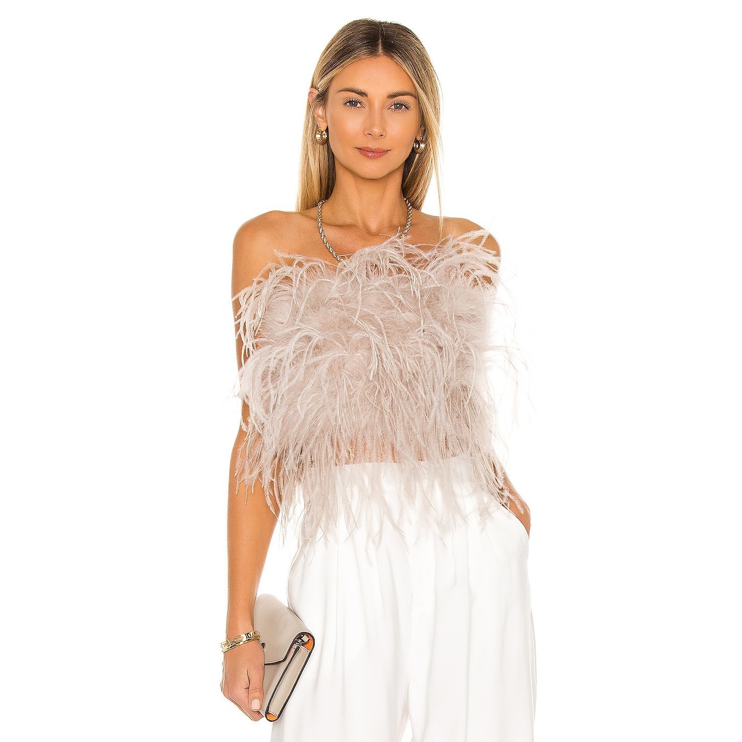 New Lamarque Zaina Crop Top In Dusty Rose Pink Feather Strapless Xs